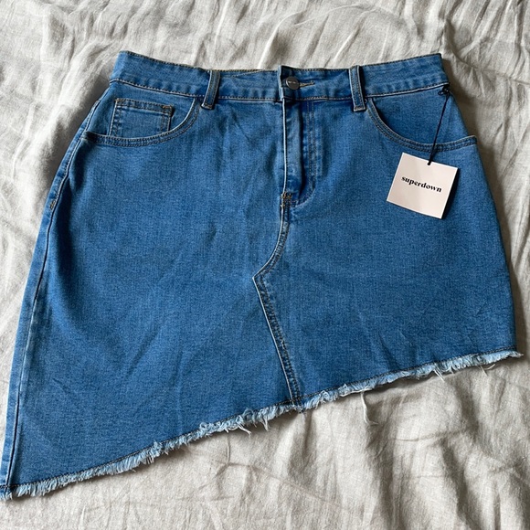 SUPERDOWN ROXANA ASYMMETRIC HEM DENIM SKIRT REVOLVE - Picture 5 of 9